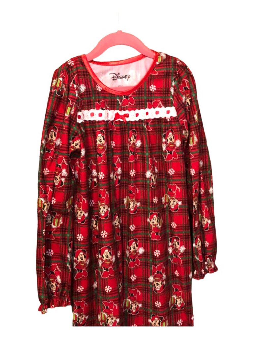 Cottagecore Minnie Mouse Winter Print Holiday Plaid Gown Accent Lace Bow Sz 10 - Picture 6 of 11